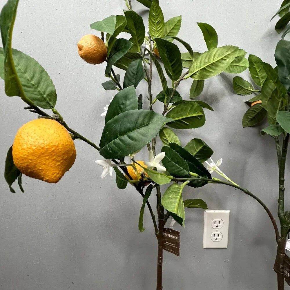Pier 1 Imports Lemon Tree Branch Spray Faux Leaves Fruit Lot of 3 Large NWT